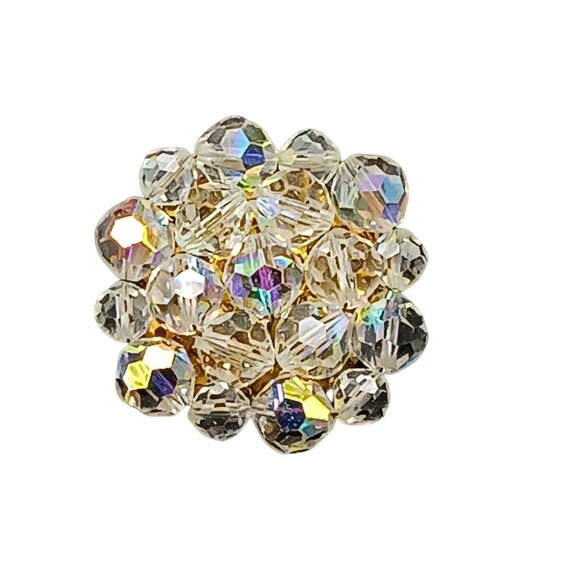 Vintage Aurora Borealis Crystal Cluster Brooch Pin Gold-Tone - Picture 1 of 4